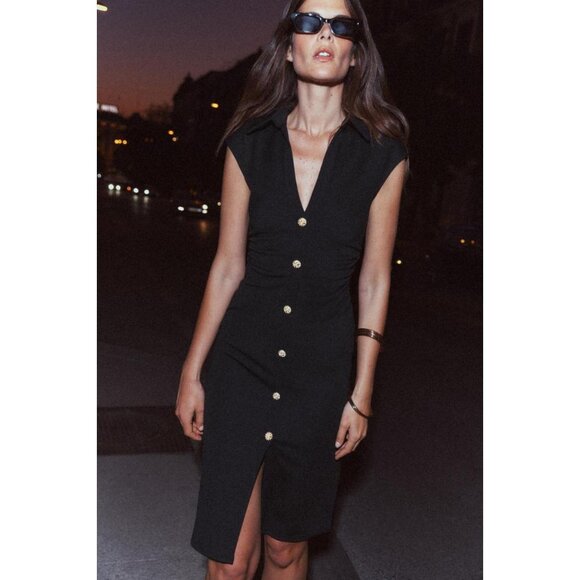 ZARA PIQUÉ SHIRT DRESS - Picture 2 of 8